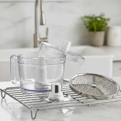 Hamilton Beach Food Processor bowl and accessories drying after cleaning